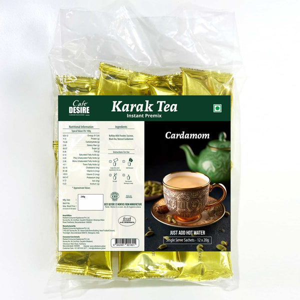 Karak Tea Cardamom Single Serve Sachets - Pack of 12 (240g)