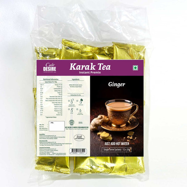 Karak Tea Ginger Single Serve Sachets - Pack of 12 (240g)