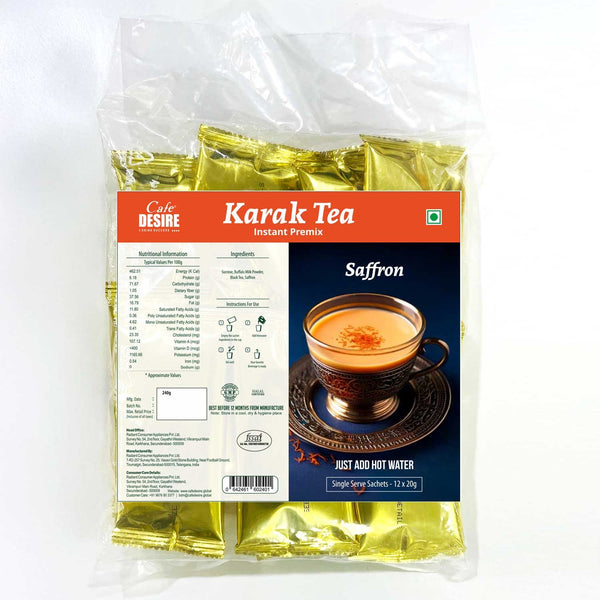 Karak Tea Saffron Single Serve Sachets - Pack of 12 (240g)