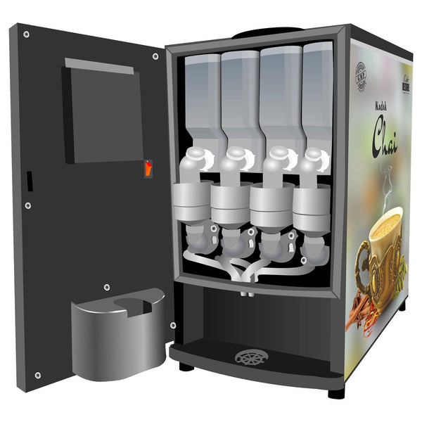 Online Option Direct Water Inlet - Coffee Tea Vending Machine - 4 Lane | Four Beverage Options | Fully Automatic Tea & Coffee Vending Machine | For Offices, Shops and Smart Homes | Make 4 Varieties of Coffee Tea with Premix 